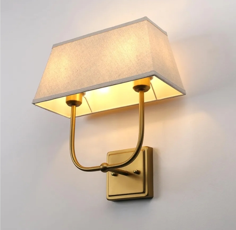 Vintage 2-Lights Wall Sconces with Linen Fabric Lampshade, Double Head Bathroom Vanity Lights Fixture in Antique Brass - Image 6