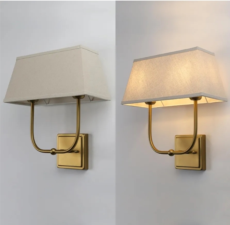 Vintage 2-Lights Wall Sconces with Linen Fabric Lampshade, Double Head Bathroom Vanity Lights Fixture in Antique Brass - Image 10