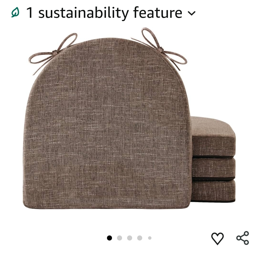 Chair Cushions for Dining Chairs, Kitchen Chair Cushions, 16'' x 16'' x 2'', Non Slip Indoor Seat Cushions, Chair Pads for Dining Chairs with Ties & Removable Cover, Set of 4, Brown