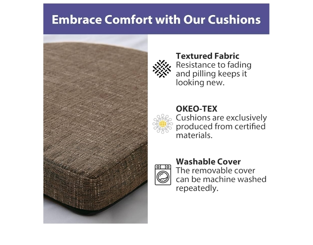 Chair Cushions for Dining Chairs, Kitchen Chair Cushions, 16'' x 16'' x 2'', Non Slip Indoor Seat Cushions, Chair Pads for Dining Chairs with Ties & Removable Cover, Set of 4, Brown - Image 9