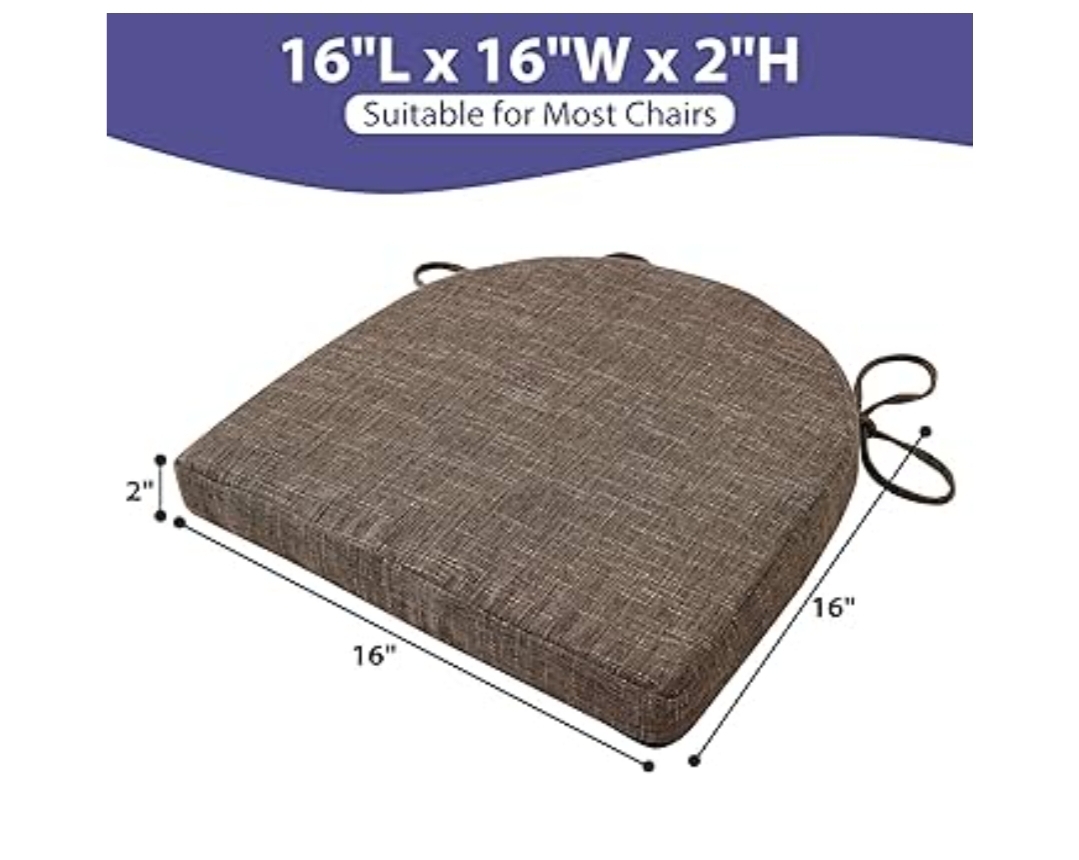 Chair Cushions for Dining Chairs, Kitchen Chair Cushions, 16'' x 16'' x 2'', Non Slip Indoor Seat Cushions, Chair Pads for Dining Chairs with Ties & Removable Cover, Set of 4, Brown - Image 8