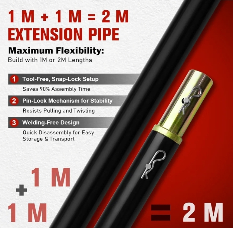 2pk 1.89” x 39.37” Black Steel Plumbing Pipe, 2.5mm Thick Wall Tripod Steel Pipe, Heavy Duty Pre-Cut Grey Metal Pipe, Lifting Tripod Accessories, 2 Pack - Image 5