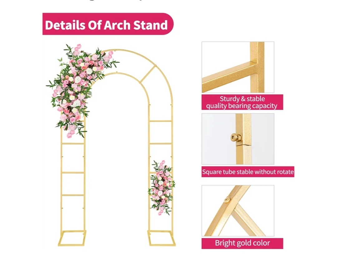U-Shaped Metal Arched Flower Rack Perfect for Wedding Decorations and Celebrations 7.2 x 4.2 FT Wedding Arch Frame (Gold) - Image 6