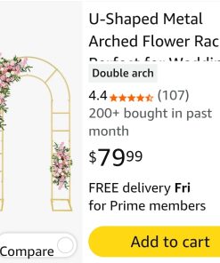 Alternative view of U-Shaped Metal Arched Flower Rack Perfect for Wedding Decorations and Celebrations 7.2 x 4.2 FT Wedding Arch Frame (Gold)
