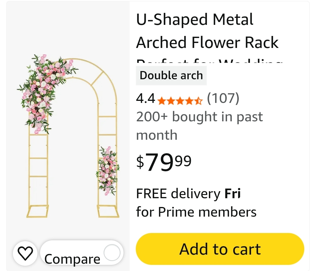 U-Shaped Metal Arched Flower Rack Perfect for Wedding Decorations and Celebrations 7.2 x 4.2 FT Wedding Arch Frame (Gold) - Image 2