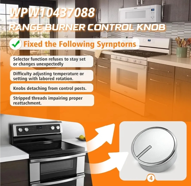 4 Pack WPW10437088 W10437088 Control Knob Range Surface Burner Control Knob Compatible with Whirlpool Ranges - Image 7