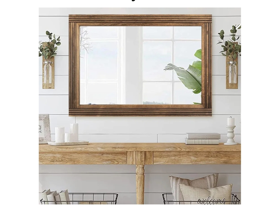 40x26 Hand-Made Wooden Spliced Wall Mirror for Bathroom, Rustic Farmhouse Vanity Mirror, Décor Wall Art, Solid Wood Frame, Vertical or Horizontal Hanging - Image 7