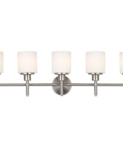 Aubrey 5-Light Vanity Light, Satin Nickel Finish, Frosted Glass Shades, Dimmable, Bathroom Wall Fixture – Design House, 556225