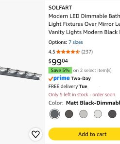 Alternative view of Dimmable Bathroom 6 Light Fixtures Over Mirror Led Vanity Lights Modern Black Metal Base Solid Acrylic Vanity Light for Lighting 39 Inch 
