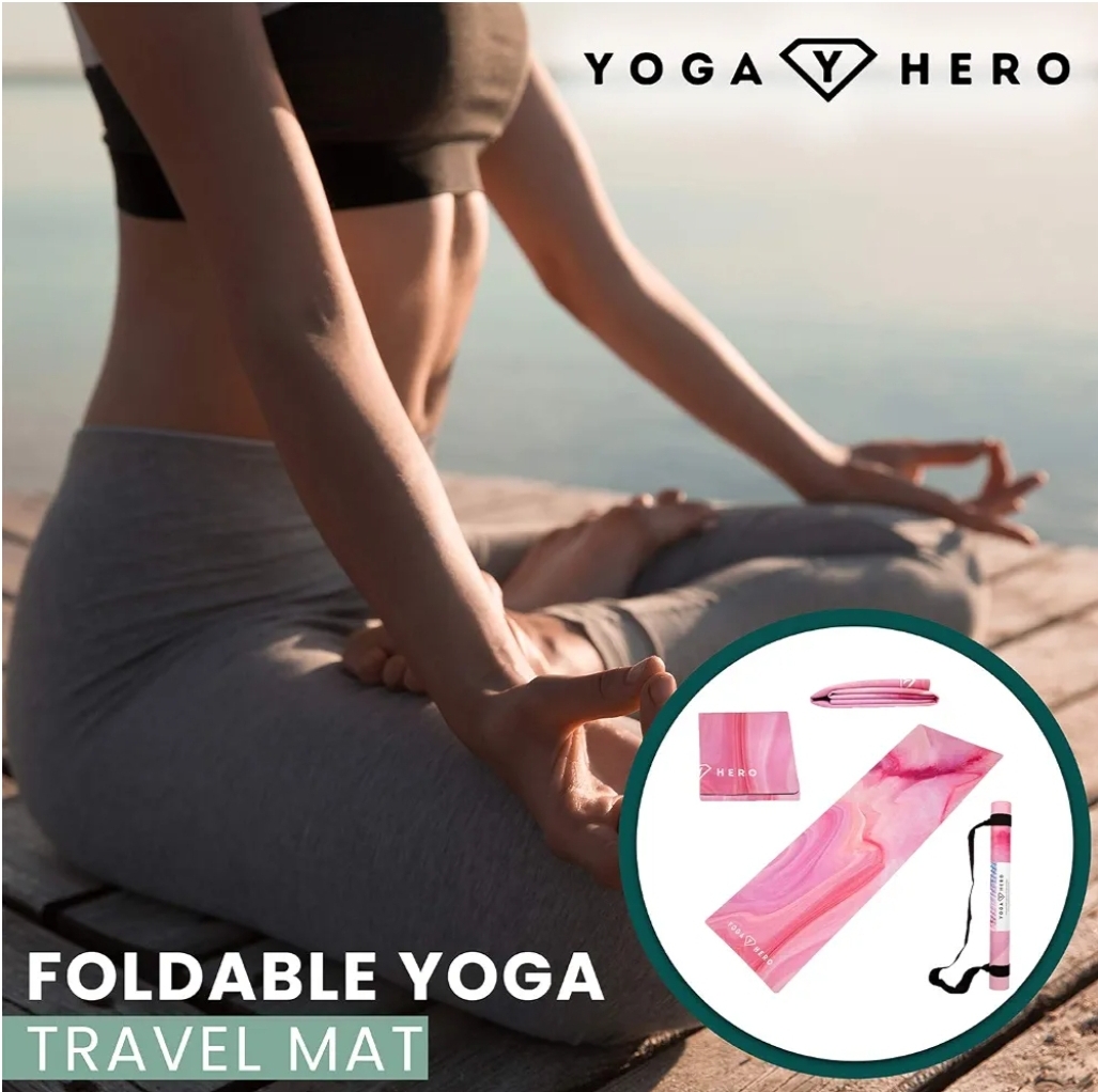 Printed Design- Portable Thin Mat with Carrying Strap- Non Slip Exercise Mats for Home Workout or Studio (Pink Marble) - Image 5