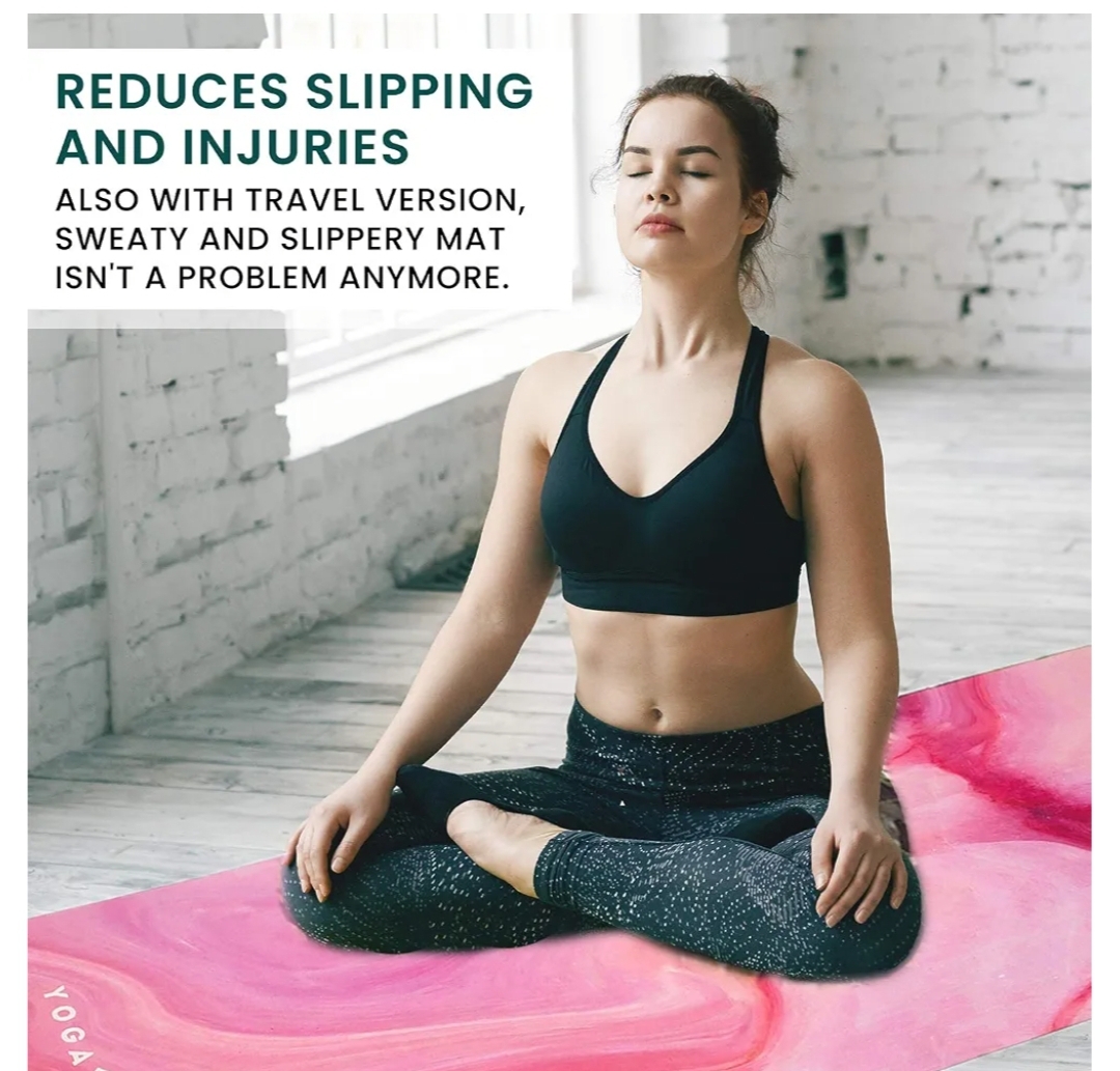 Printed Design- Portable Thin Mat with Carrying Strap- Non Slip Exercise Mats for Home Workout or Studio (Pink Marble) - Image 12