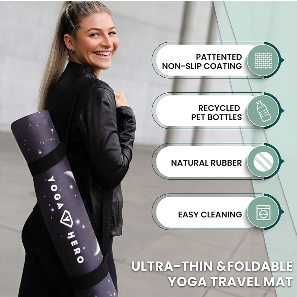 Printed Design- Portable Thin Mat with Carrying Strap- Non Slip Exercise Mats for Home Workout or Studio (Pink Marble) - Image 13