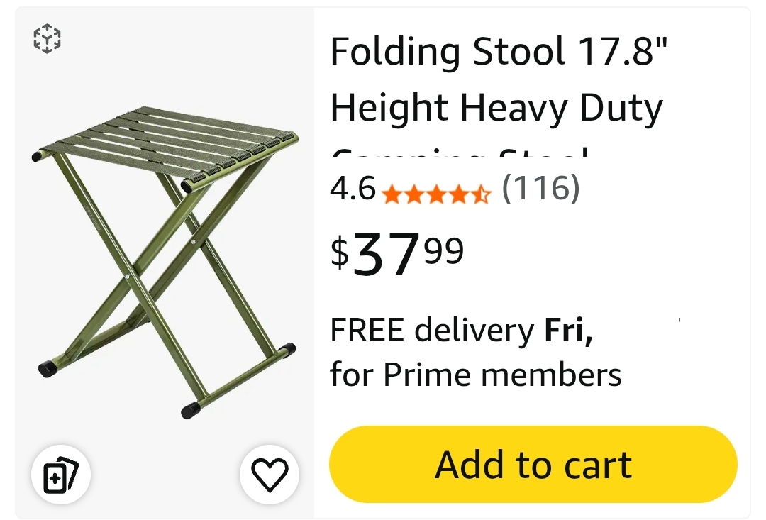 TRIPLE TREE Folding Stool 17.8" Height Heavy Duty Camping Stool Outdoor Portable Chair Hold up to 600 lbs - Image 2
