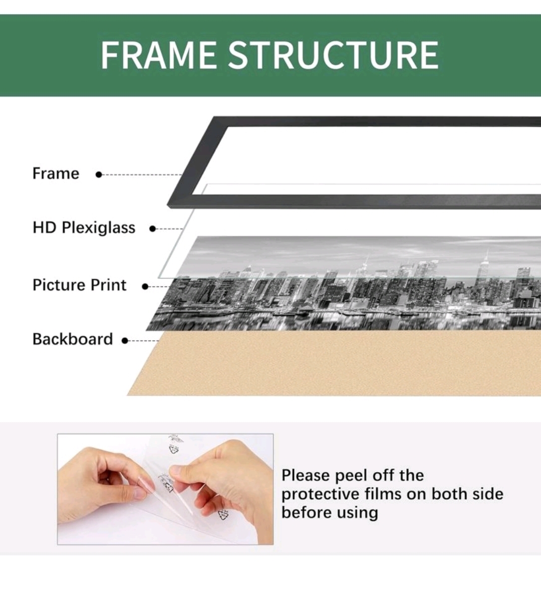 20x40 Picture Frames Black 1 Pack, Wood 20x40 Panoramic Picture Frame for Wall Mounting, Simple and Classic Style - Image 4