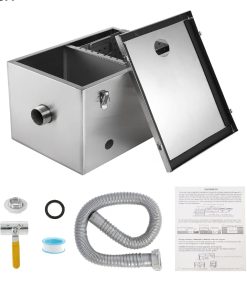 8LBS Top Inlet Commercial Grease Interceptor, Stainless Steel Grease Trap 4 Gallon, Under Sink Grease Trap Waste Water Oil-water Separator