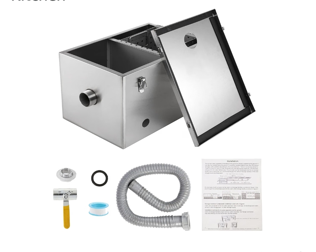 8LBS Top Inlet Commercial Grease Interceptor, Stainless Steel Grease Trap 4 Gallon, Under Sink Grease Trap Waste Water Oil-water Separator