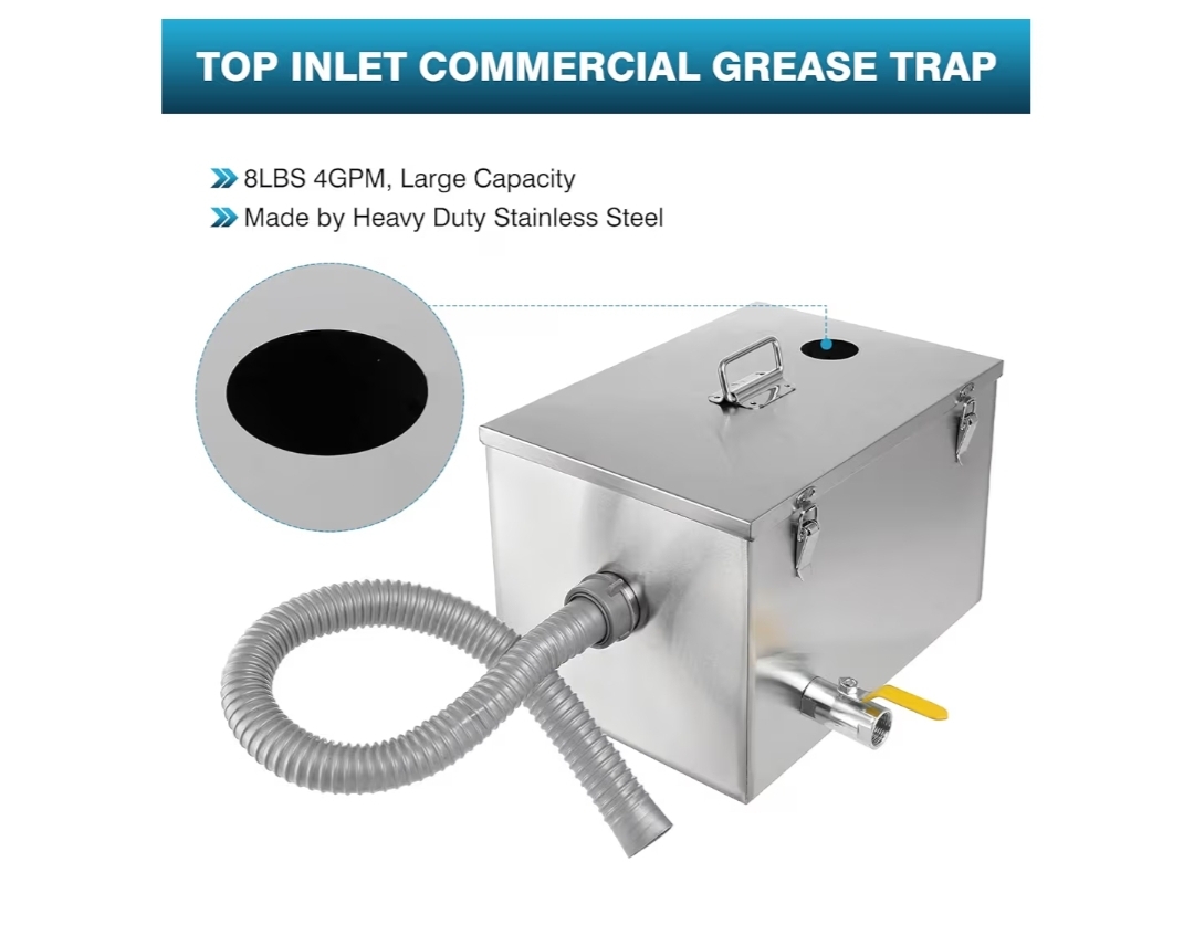 8LBS Top Inlet Commercial Grease Interceptor, Stainless Steel Grease Trap 4 Gallon, Under Sink Grease Trap Waste Water Oil-water Separator - Image 7