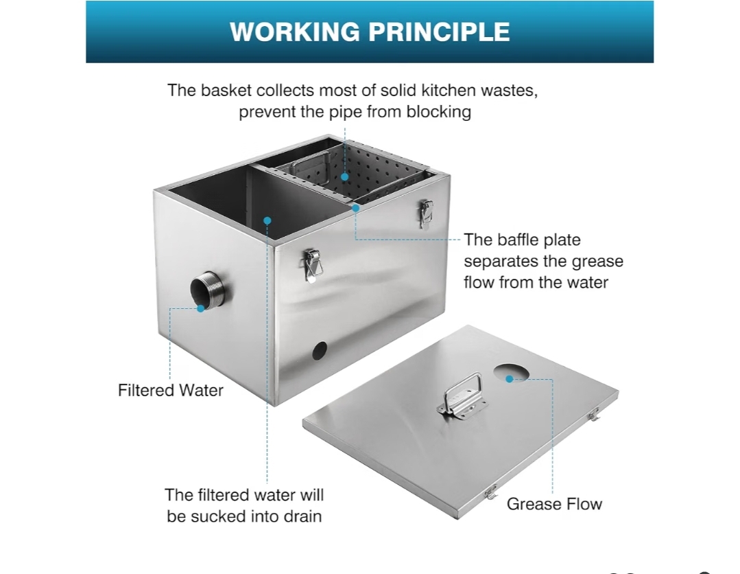 8LBS Top Inlet Commercial Grease Interceptor, Stainless Steel Grease Trap 4 Gallon, Under Sink Grease Trap Waste Water Oil-water Separator - Image 8
