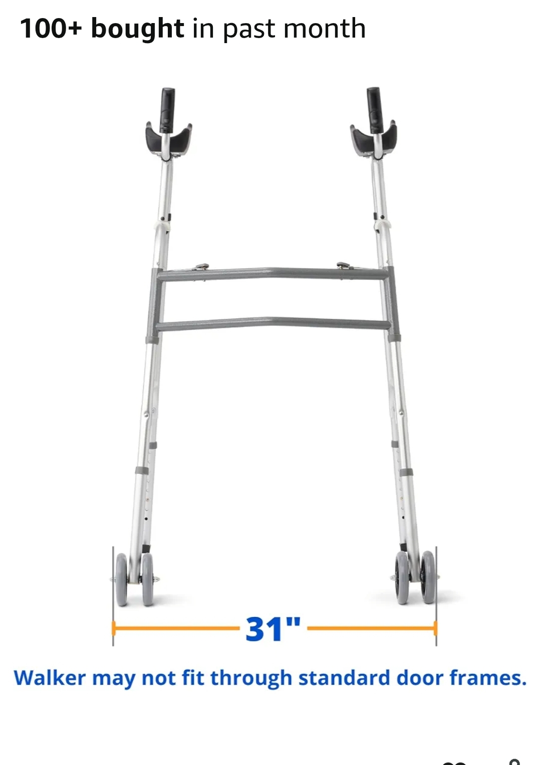 Medline Upright Walker with 5” Dual Wheels, Forearm Walker with Armrests, Height Adjustable, 300lb Weight Capacity, Height Adjustable 46-53", 31" Wide - Image 5