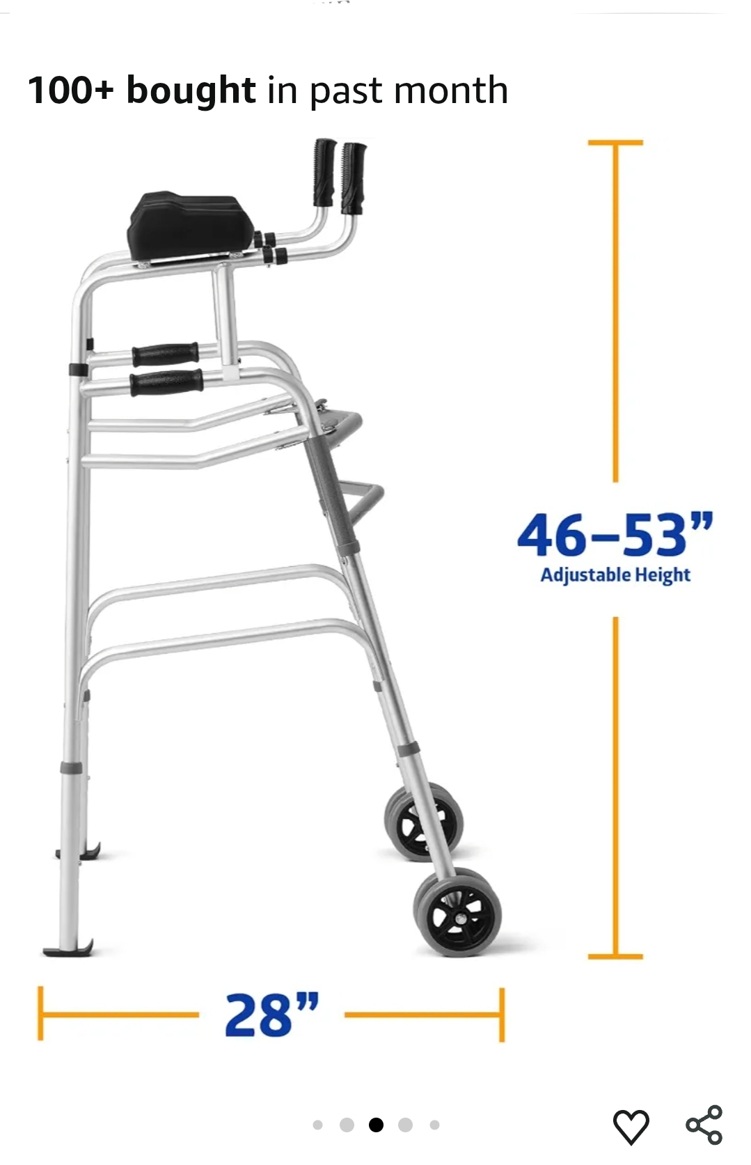 Medline Upright Walker with 5” Dual Wheels, Forearm Walker with Armrests, Height Adjustable, 300lb Weight Capacity, Height Adjustable 46-53", 31" Wide - Image 6