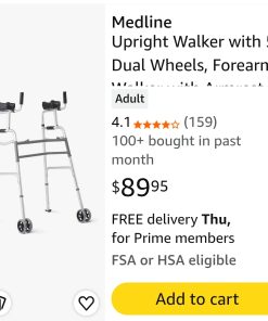 Alternative view of Medline Upright Walker with 5” Dual Wheels, Forearm Walker with Armrests, Height Adjustable, 300lb Weight Capacity, Height Adjustable 46-53", 31" Wide