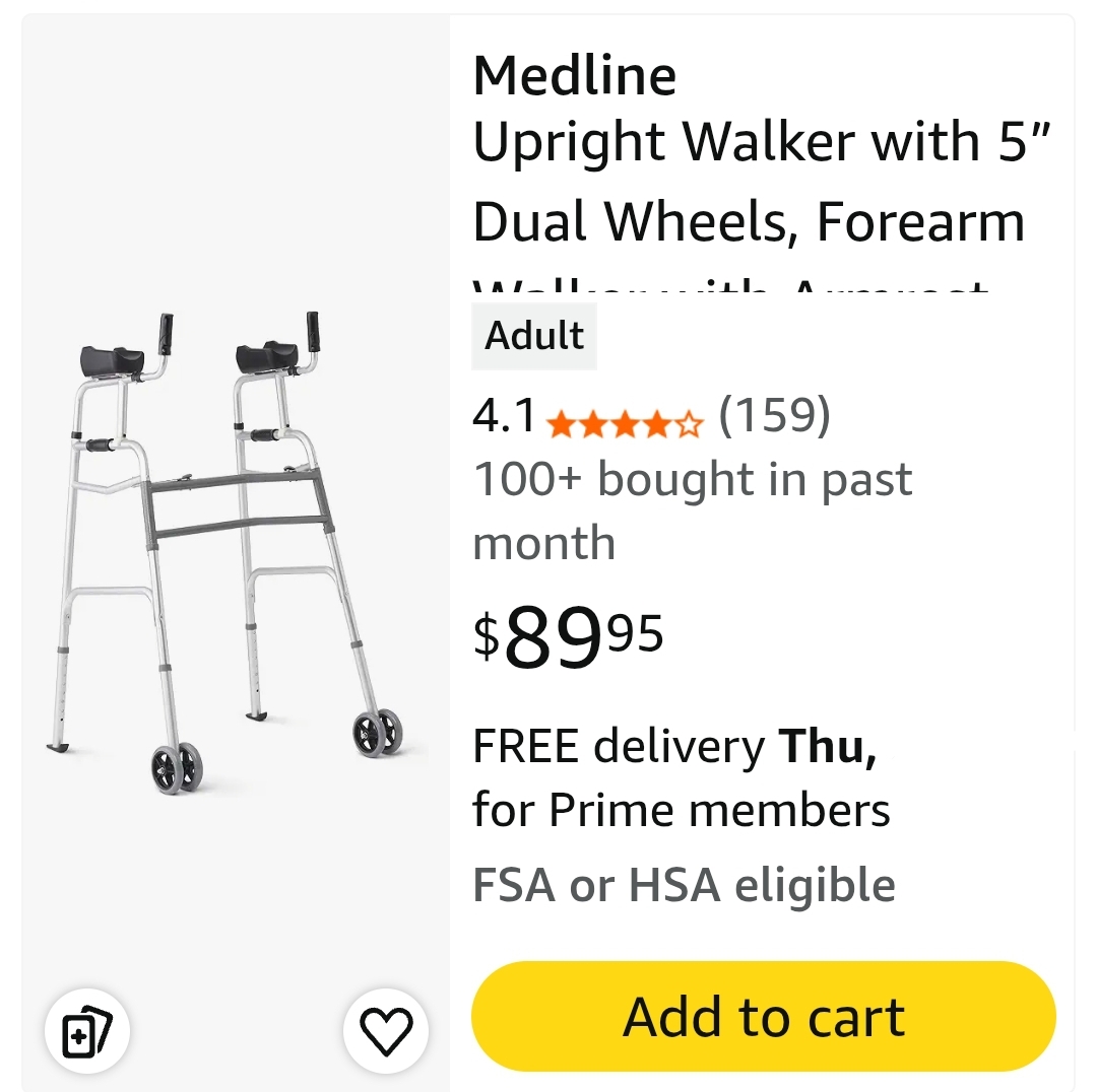 Medline Upright Walker with 5” Dual Wheels, Forearm Walker with Armrests, Height Adjustable, 300lb Weight Capacity, Height Adjustable 46-53", 31" Wide - Image 2