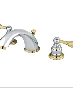 Kingston Brass KB974AL Victorian Widespread Lavatory Faucet with Metal lever handle, Polished Chrome and Polished Brass,8-Inch Adjustable Center