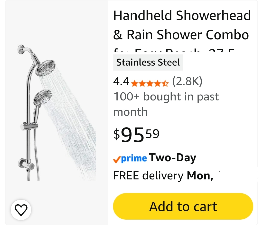 Handheld Showerhead & Rain Shower Combo for Easy Reach, 27.5" Drill-free Stainless Steel Slide Bar, 5”of 5-setting Handheld Shower and Showerhead, with 5ft Hose - Polished Chrome - Image 2