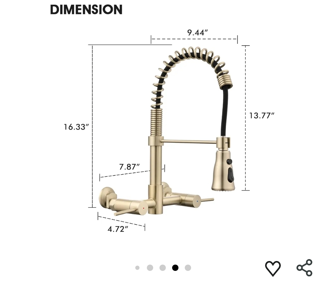 Wall Mount Kitchen Faucet, 8 Inch Center Commercial Sink Faucet with Pull Down Sprayer, 2 Handle Wall Mount Faucet for Kitchen Sink, Brushed Golden - Image 7