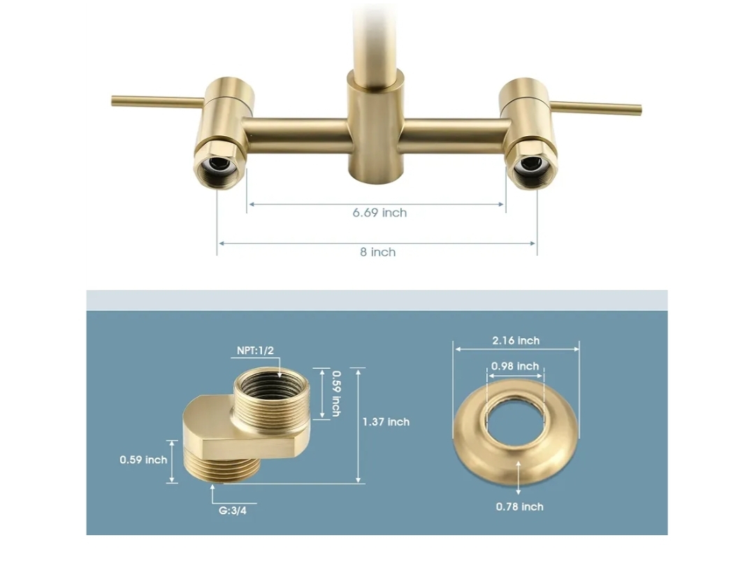 Wall Mount Kitchen Faucet with Pull Down Sprayer, 8 Inch Center Kitchen Sink Faucet, Heavy-Duty Commercial Wall Mount Faucets, 2 Handle Faucet for Kitchen Sink, Brushed Golden - Image 8