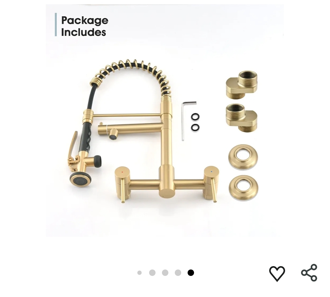 Wall Mount Kitchen Faucet with Pull Down Sprayer, 8 Inch Center Kitchen Sink Faucet, Heavy-Duty Commercial Wall Mount Faucets, 2 Handle Faucet for Kitchen Sink, Brushed Golden - Image 10