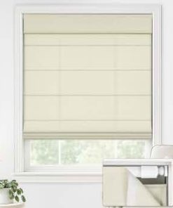 LazBlinds No Drill Roman Shades, Light Filtering, 28" W x 64" H, Cream Cordless Light Filtering Window Shades with UV Protection, Polyester Fabric