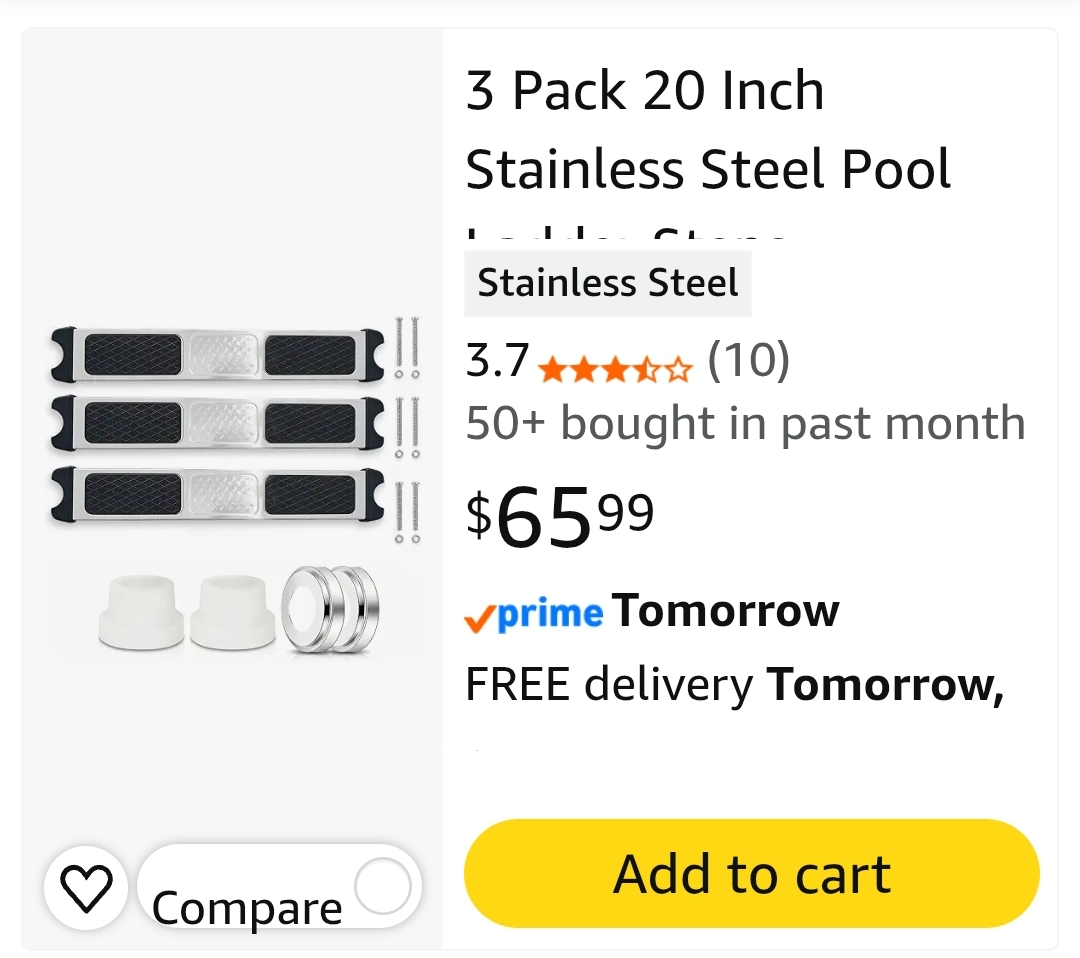 3 Pack 20 Inch Stainless Steel Pool Ladder Steps Replacement Fits for 1.5 Inch Pool Ladder - Image 2