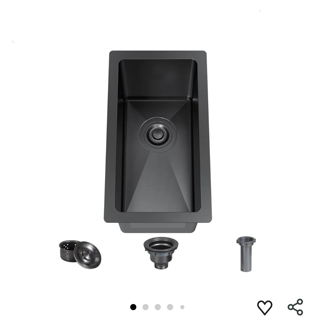 10 x 18 Inch Black Drop In Bar Sink Single Bowl Topmount Bar Prep 18 Gauge Stainless Steel Bar Sink with Basket Strainer