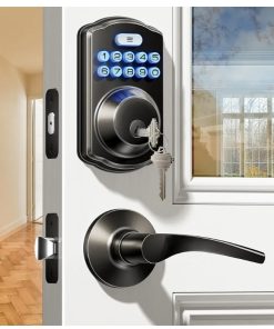 Keyless Entry Door Lock with 2 Lever Handles - Electronic Keypad Deadbolt, Easy Installation Digital Smart Front Door Lock Set, Matte Black