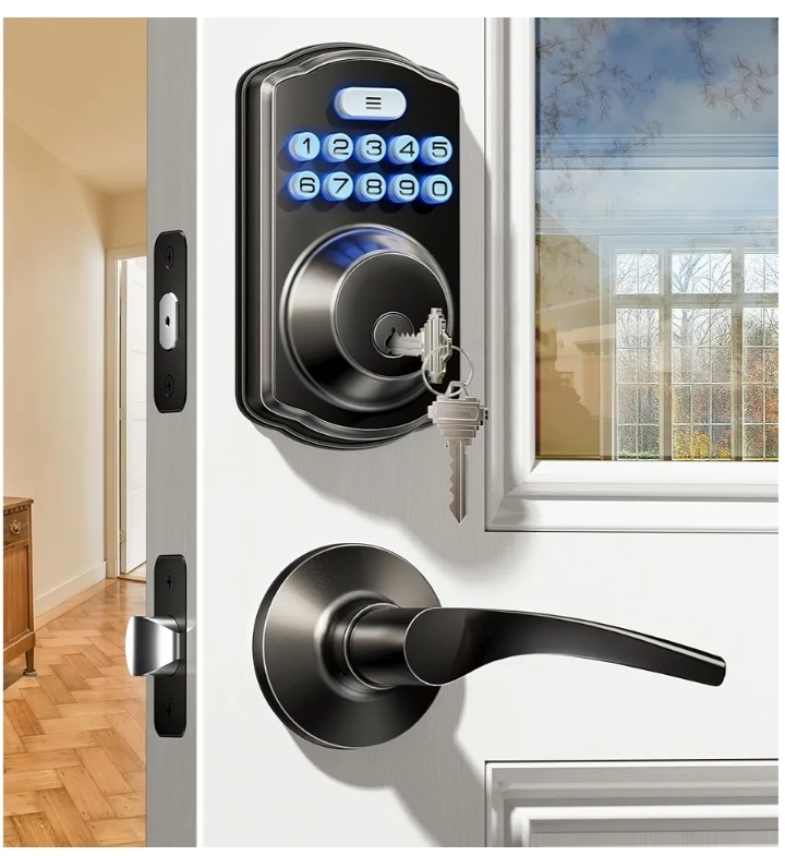 Keyless Entry Door Lock with 2 Lever Handles - Electronic Keypad Deadbolt, Easy Installation Digital Smart Front Door Lock Set, Matte Black