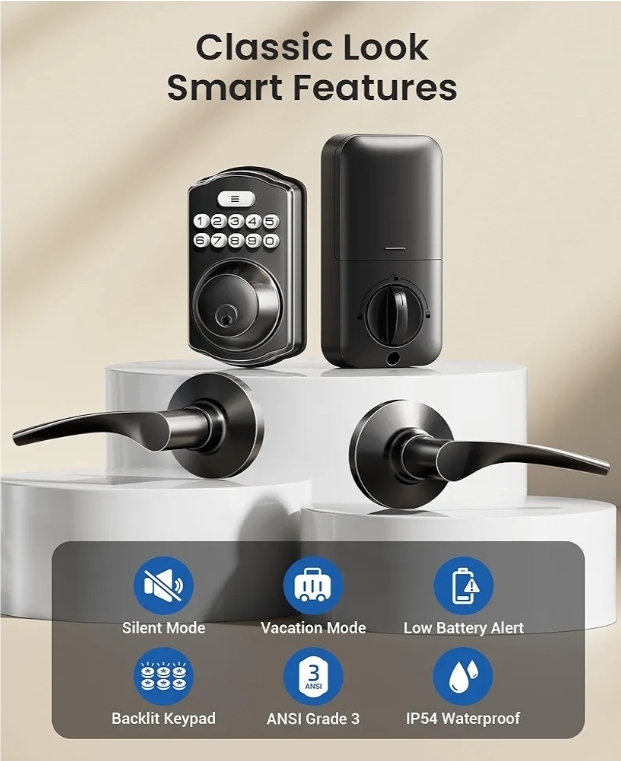 Keyless Entry Door Lock with 2 Lever Handles - Electronic Keypad Deadbolt, Easy Installation Digital Smart Front Door Lock Set, Matte Black - Image 7
