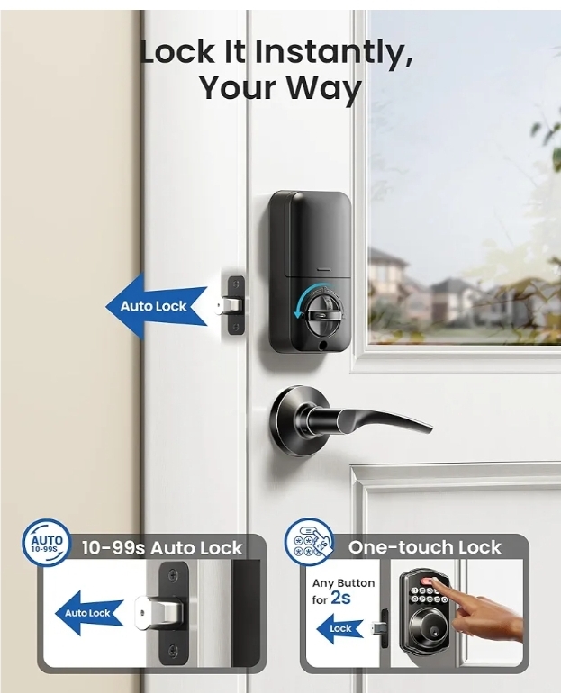 Keyless Entry Door Lock with 2 Lever Handles - Electronic Keypad Deadbolt, Easy Installation Digital Smart Front Door Lock Set, Matte Black - Image 8