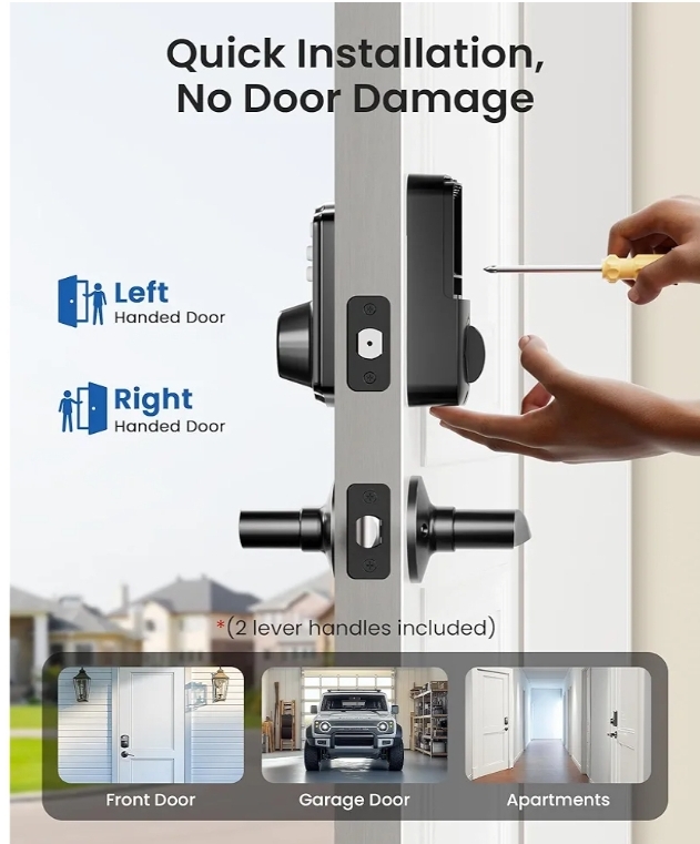 Keyless Entry Door Lock with 2 Lever Handles - Electronic Keypad Deadbolt, Easy Installation Digital Smart Front Door Lock Set, Matte Black - Image 10