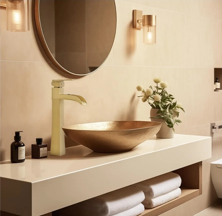 Brass Vessel Sink Faucets, Brushed Gold Tall Bathroom Faucet Single Handle, 1 Hole w Pop-Up Drain & Pre-Installed Hoses - Image 13