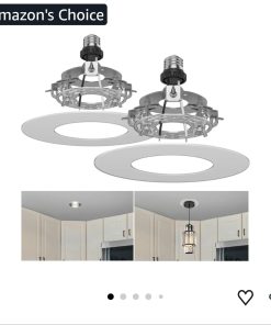 2pk- 5 and 6 inch Recessed Can Light Conversion Kit, Ceiling Light Fixture Upgrade, Pendant & Hanging, 7¾ Inch Flat Steel Ceiling Medallion, White Finish
