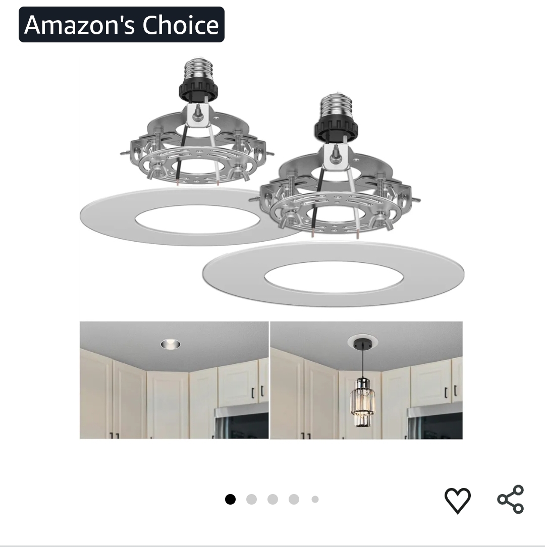 2pk- 5 and 6 inch Recessed Can Light Conversion Kit, Ceiling Light Fixture Upgrade, Pendant & Hanging, 7¾ Inch Flat Steel Ceiling Medallion, White Finish