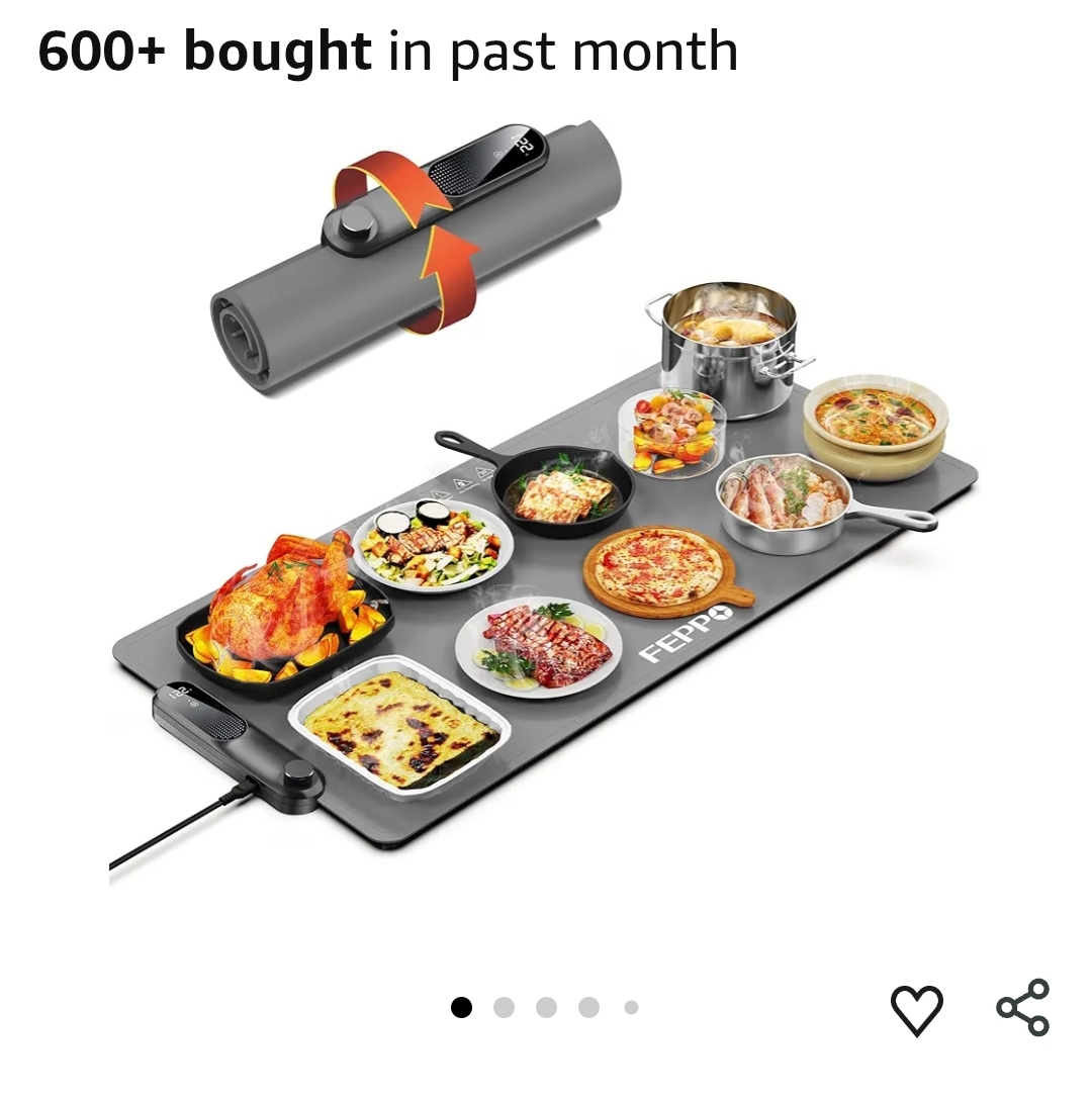 Food Warming Mat, (XXL 35”x16”) Electric Warming Trays for Buffets Party, Fast Full-Surface Heating Mat for Food with 19 Level Adjustable Temperature and 6 Hours Timer, Roll Up Food Warmer