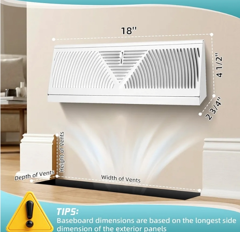6PK 18 inch Baseboard Register Vent for 18" Duct, Baseboard Vent Cover - Image 4
