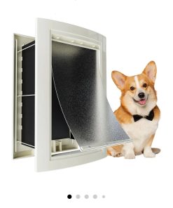 Doggie Door with Telescoping Tunnel, Double Magnetic Flaps and Sliding Lock Panels, 3-Flap Dog Door and Cat Door, Easy to Install, White, Medium