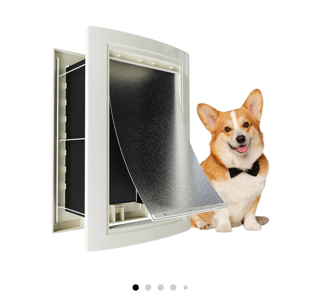 Doggie Door with Telescoping Tunnel, Double Magnetic Flaps and Sliding Lock Panels, 3-Flap Dog Door and Cat Door, Easy to Install, White, Medium