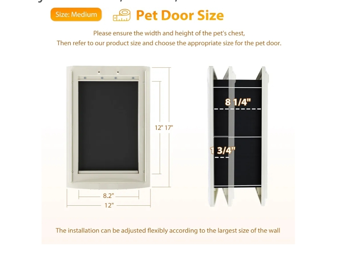 Doggie Door with Telescoping Tunnel, Double Magnetic Flaps and Sliding Lock Panels, 3-Flap Dog Door and Cat Door, Easy to Install, White, Medium - Image 4
