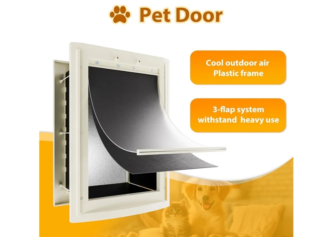 Doggie Door with Telescoping Tunnel, Double Magnetic Flaps and Sliding Lock Panels, 3-Flap Dog Door and Cat Door, Easy to Install, White, Medium - Image 6