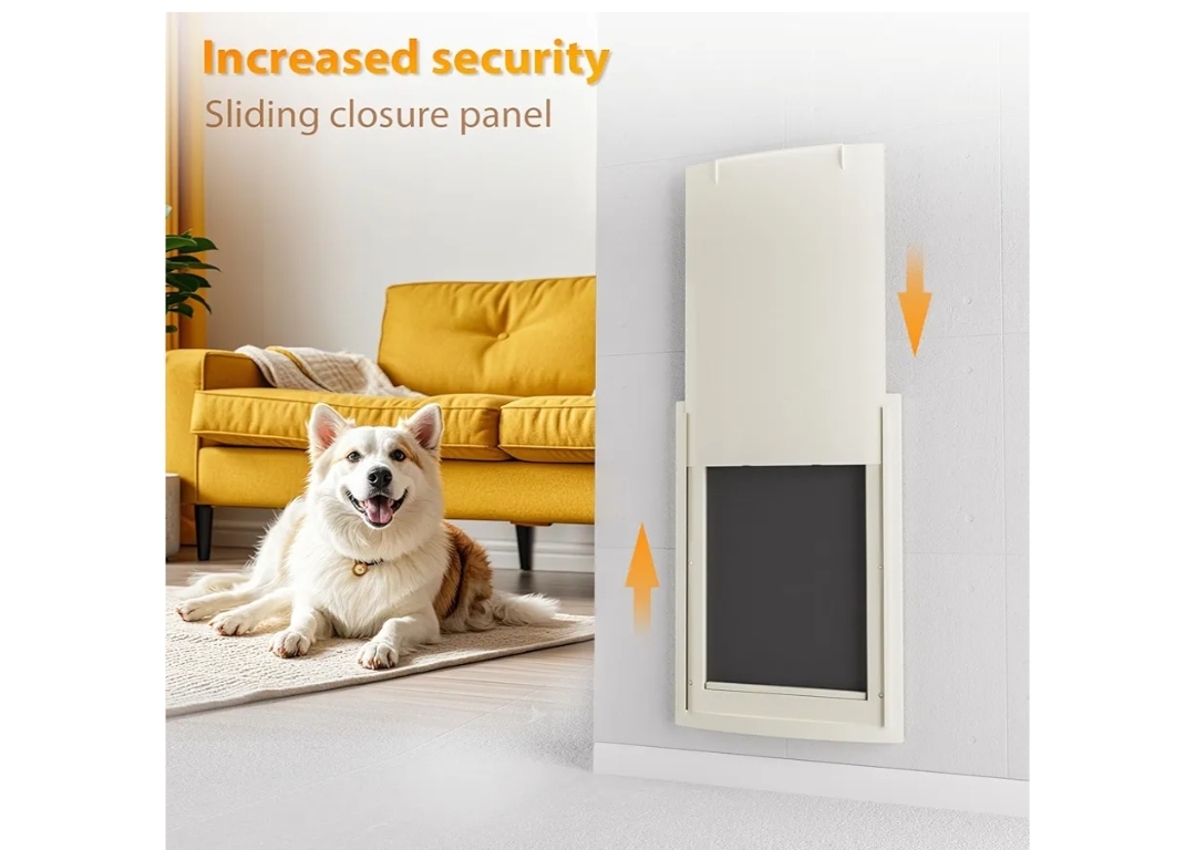 Doggie Door with Telescoping Tunnel, Double Magnetic Flaps and Sliding Lock Panels, 3-Flap Dog Door and Cat Door, Easy to Install, White, Medium - Image 7