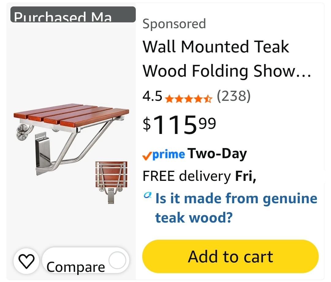 Folding Shower Seat Wall Mounted, Foldable Shower Bench for Small Spaces, 400lb Capacity, 17" - Image 2